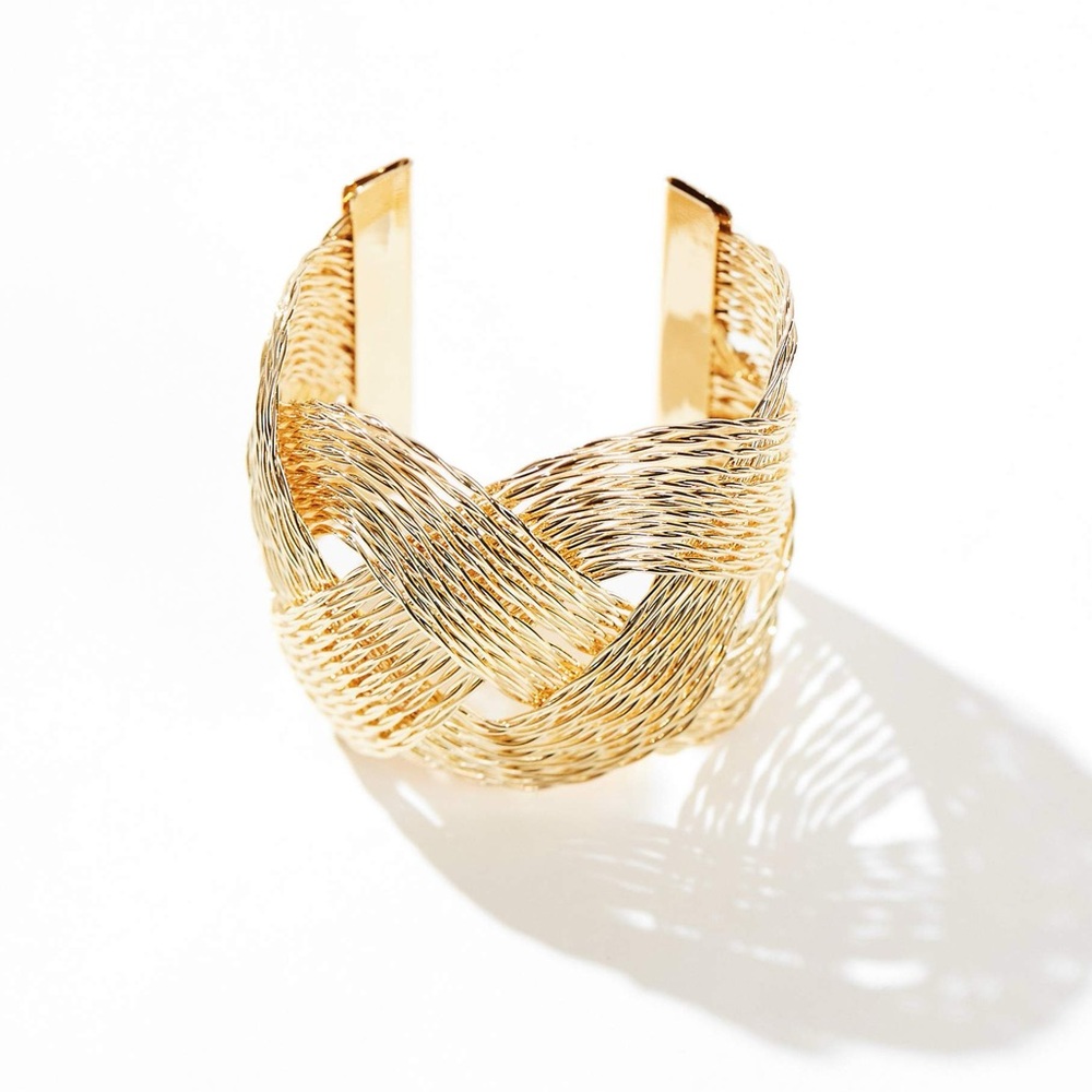 Exaggerated Statement Cuff Bracelet With Weave Te… - image 4